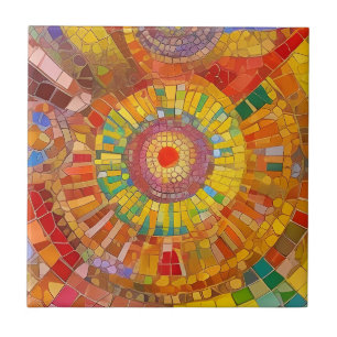 Gold Yellow Orange Circle Colourful Mosaic Art Ceramic Tile