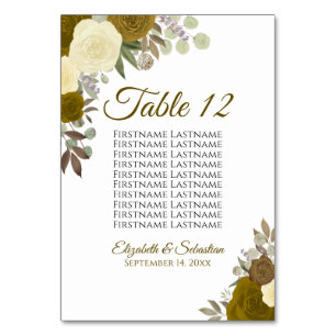 Gold & Yellow Roses Elegant Wedding Seating Chart Table Number