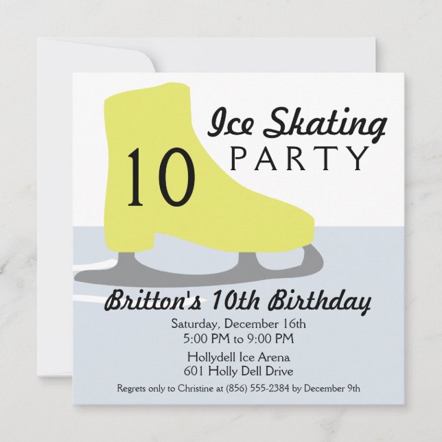 Gold Yellow Skate Date Ice Skating Birthday Party Invitation (Front)
