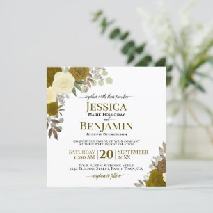 Gold & Yellow Watercolor Roses Elegant Wedding Invitation
