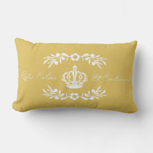 gold yellow white French Script Keep Calm Carry On Lumbar Cushion