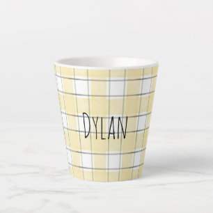 Gold Yellow White Plaid Stripes Latte Mug