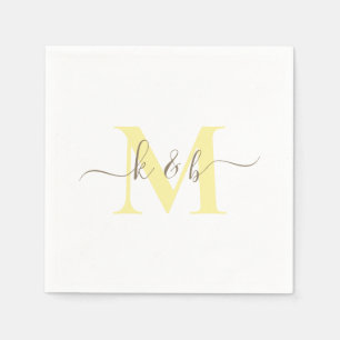 Gold & YellowMonogram Swash Script White Cocktail  Napkin