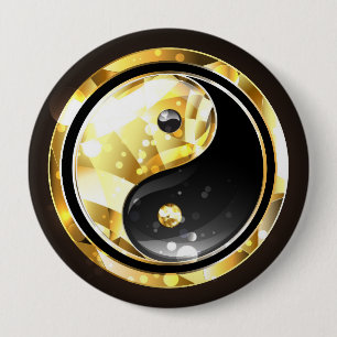 Gold Yin Yang on black 10 Cm Round Badge