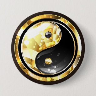 Gold Yin Yang on black 7.5 Cm Round Badge