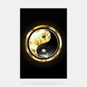 Gold Yin Yang on black Acrylic Sign
