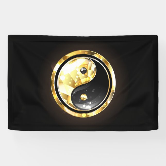 Gold Yin Yang on black Banner (Horizontal)