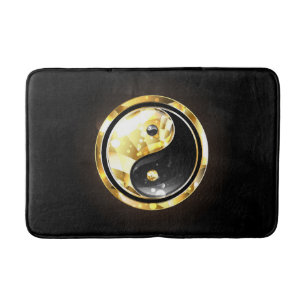 Gold Yin Yang on black Bath Mat
