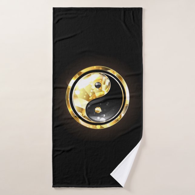 Gold Yin Yang on black Bath Towel (Bath Towel)
