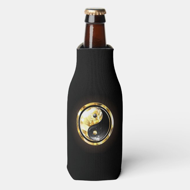 Gold Yin Yang on black Bottle Cooler (Bottle Front)