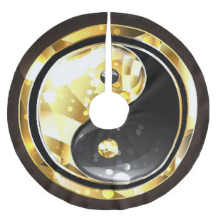 Gold Yin Yang on black Brushed Polyester Tree Skirt