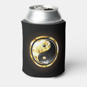 Gold Yin Yang on black Can Cooler