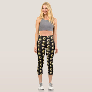Gold Yin Yang on black Capri Leggings