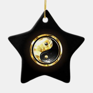 Gold Yin Yang on black Ceramic Ornament