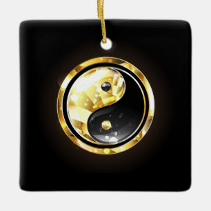 Gold Yin Yang on black Ceramic Ornament