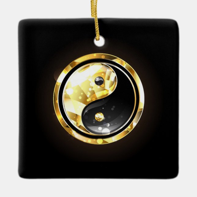 Gold Yin Yang on black Ceramic Ornament (Front)