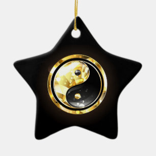 Gold Yin Yang on black Ceramic Ornament