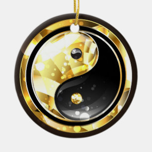 Gold Yin Yang on black Ceramic Ornament