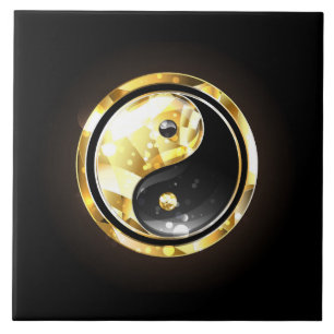 Gold Yin Yang on black Ceramic Tile