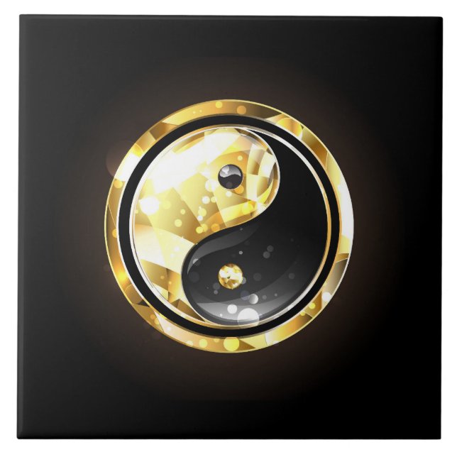 Gold Yin Yang on black Ceramic Tile (Front)