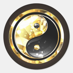 Gold Yin Yang on black Classic Round Sticker