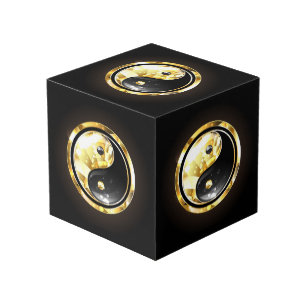 Gold Yin Yang on black Cube