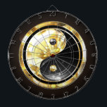 Gold Yin Yang on black Dartboard<br><div class="desc">Jewellery,  gold and black yin yang symbol on a black background. Gold yin yang.</div>