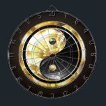 Gold Yin Yang on black Dartboard<br><div class="desc">Jewellery,  gold and black yin yang symbol on a black background. Gold yin yang.</div>