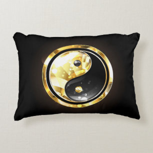 Gold Yin Yang on black Decorative Cushion