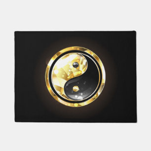 Gold Yin Yang on black Doormat