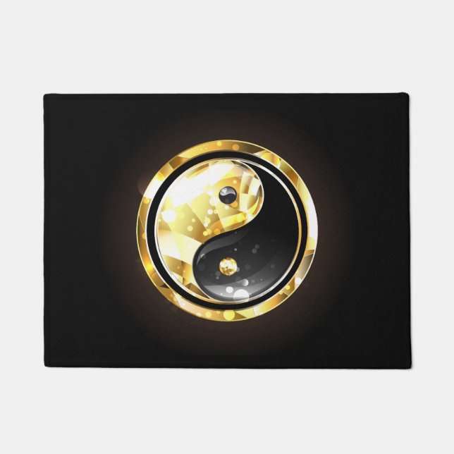 Gold Yin Yang on black Doormat (Front)