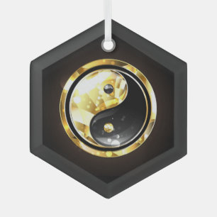 Gold Yin Yang on black Glass Tree Decoration