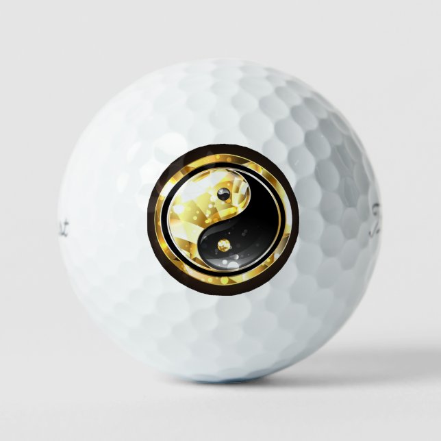 Gold Yin Yang on black Golf Balls (Front)