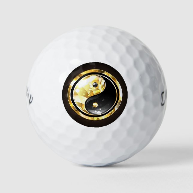 Gold Yin Yang on black Golf Balls (Front)