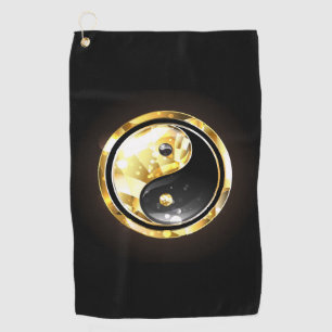 Gold Yin Yang on black Golf Towel