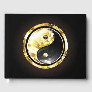 Gold Yin Yang on black Guest Book