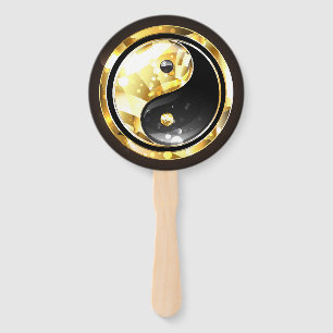 Gold Yin Yang on black Hand Fan