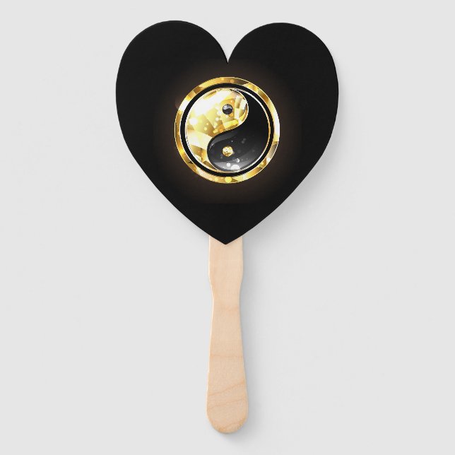 Gold Yin Yang on black Hand Fan (Front)