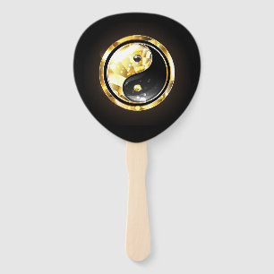 Gold Yin Yang on black Hand Fan
