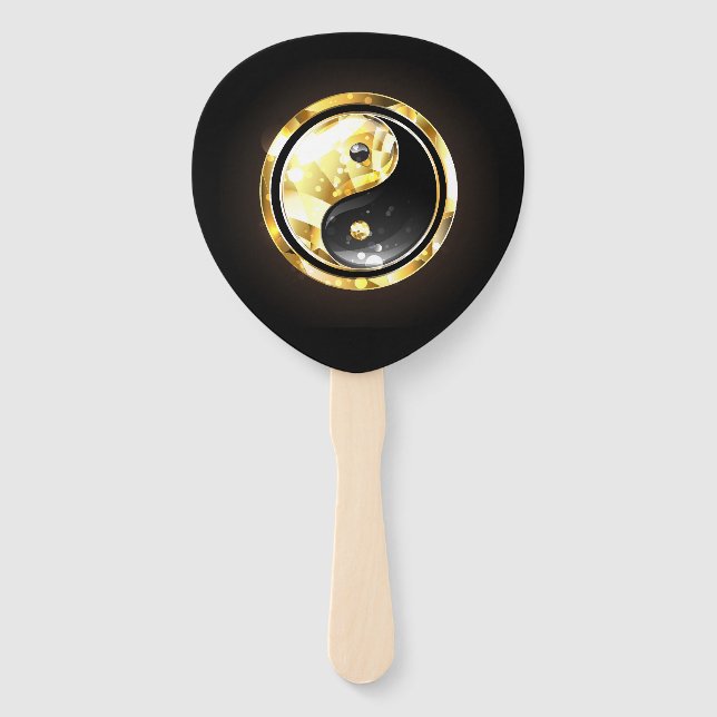 Gold Yin Yang on black Hand Fan (Front)