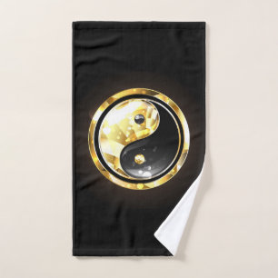 Gold Yin Yang on black Hand Towel