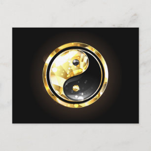 Gold Yin Yang on black Invitation Postcard