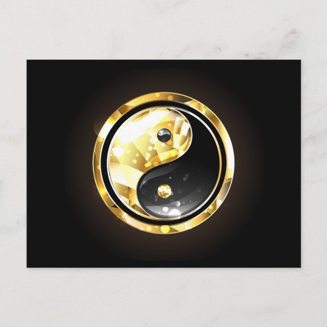 Gold Yin Yang on black Invitation Postcard (Front)