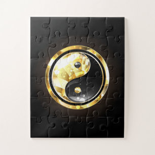 Gold Yin Yang on black Jigsaw Puzzle