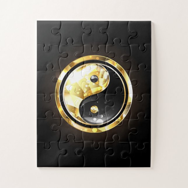 Gold Yin Yang on black Jigsaw Puzzle (Vertical)