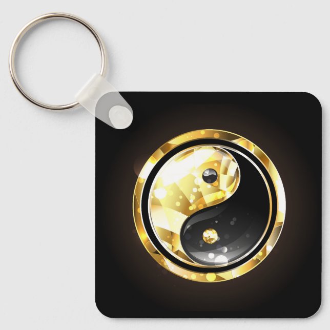 Gold Yin Yang on black Key Ring (Front)
