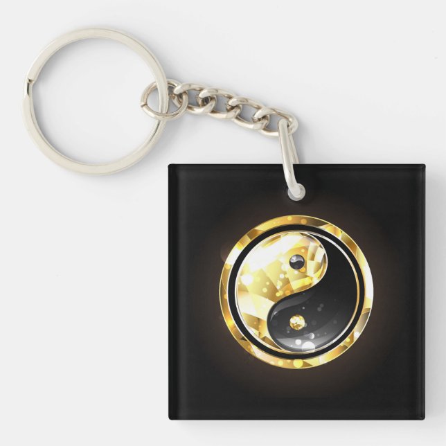 Gold Yin Yang on black Key Ring (Front)
