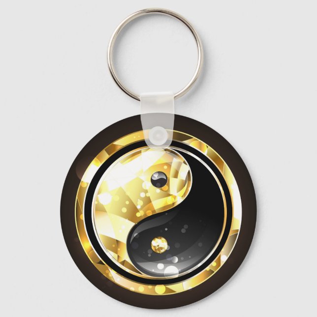 Gold Yin Yang on black Key Ring (Front)
