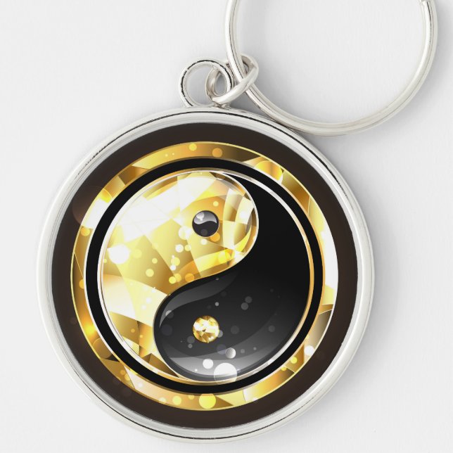 Gold Yin Yang on black Key Ring (Front)