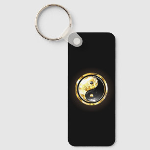 Gold Yin Yang on black Key Ring